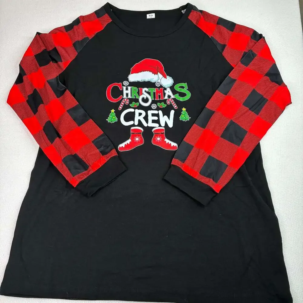 Christmas Crew Santa Hat Family Matching Pajamas Set Kids Size 14Y New